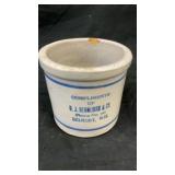 Stoneware crock Compliments of O.J. Henneman & Co