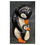 Ceramic momma and baby penguin coin bank