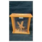 Handcrafted wood shadow box w/ eagle coin bank