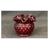 Fenton Amberina Hobnail Ruffled glass vase