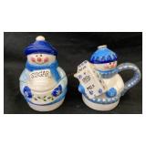 (2) Porcelain milk and sugar Holiday Snowmen