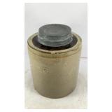 two-tone stoneware crock jar with Ball jar lid