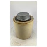 two-tone stoneware crock jar with Ball jar lid