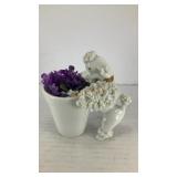 Ceramic white poodle dog w/ flower pot