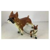 Ceramic Boxer mom and puppy on leash