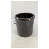 Brown ceramic cheese crock w/ handle (missing lid)