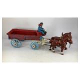 15' Vintage cast iron horse and wagon