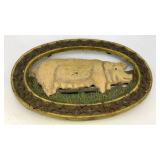 9' x 6.5' cast iron trivet of pig