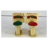 (2) mini His and Hers matching plastic toilets