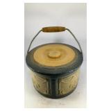 Stoneware butter crock with handle & lid