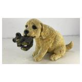 Solid resin yellow lab pup w/ teddy bear figurine