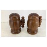 Dark wood barrel-shaped salt & pepper shakers
