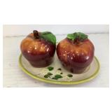 Ceramic apples on plate salt & pepper shakers