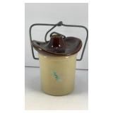 Cowboy hat lid stoneware crock 4' tall (with seal)