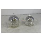 Plastic and metal teapot salt & pepper shakers