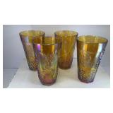 (4) Carnival glass tumblers w/ grapevine motif