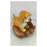 Dog in ball glove ceramic music box