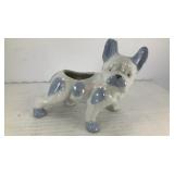 Ceramic French Bulldog w/ blue accents (ear chip)