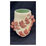 Red Wing stoneware vase green w/ brown leaves