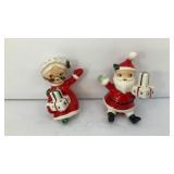 (2) Santa & Mrs. Claus ceramic clip on 2.75' T