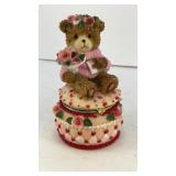 Resin Bear on stool with flowers trinket box 3.75'