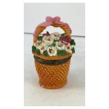 Resin basket of flowrrs trinket box 3' T