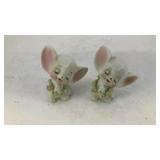(2) NARCOWARE mini ceramic mice w/ flowers 1.75' T