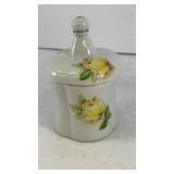 Vintage porcelian trinket box jar yellow rose 3' T