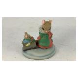 Miniature resin mouse pulling kid in sled 1.5' T