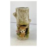 ENESCO Porcelian deer in tree stump vessel 5.5'T