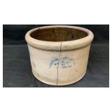 3 gal Macomb Pottery stoneware crock, big crack