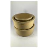 (3) Robinson Ransbottom stoneware low crock bowls