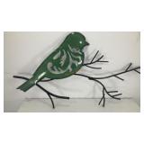 Tin green bird w/ branches wall hanging