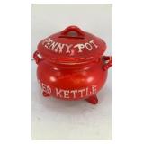 Ceramic Red Kettle penny pot bank 5.5' W
