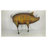 Whimsical metal folk art garden pig w/ stakes