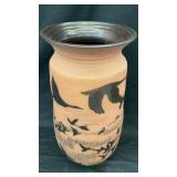 Large clay vase featuring flying birds 23' x 10.5'