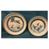 (2) Clay plates w/ flying birds design (9' & 11')