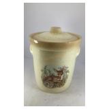 Fawn -Squirrel Porcelian cookie jar crock w/ lid