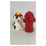 Porcelain Dalmation & hydrant salt & pepper shaker