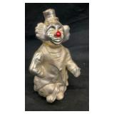 Metal clown w/ red nose coin bank