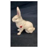 Cast iron white rabbit w/ red heart coin bank