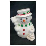 Ceramic Snowman coin bank & candy cane holder