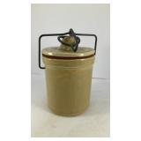 Tan ceramic cheese crock w/ handle and lid