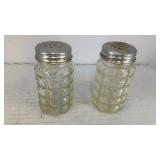 Vintage glass w/ metal caps salt & pepper shakers