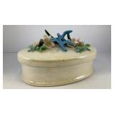 Ceramic trinket box with blue birds 8' Long