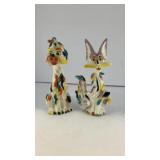 Whimsical cat & dog ceramic salt & pepper shakers