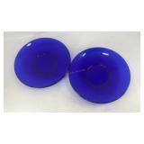 (2) blue glass saucers 5.25' diameter