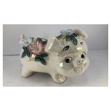 Porcelian pig bank w/ flowers 6.5'W