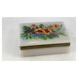 White lucite hinged trinket box w/ floral motif