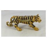 Tiger trinket box, ceramic and enamel w/ crystals